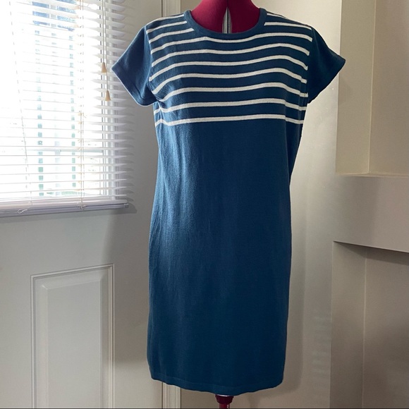 Tulle women turquoise blue and white short sleeves midi dress. Size L. Used. - Picture 5 of 6